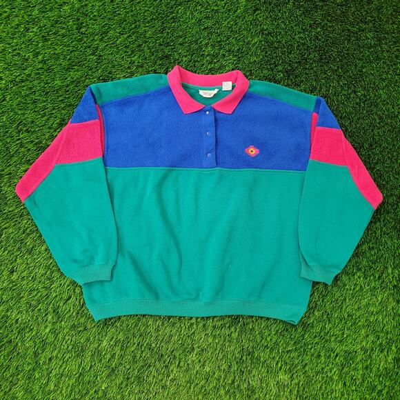 Vintage 90s MOD Fleece Sweatshirt Womens Large 23x22 Baggy Boxy - Picture 1 of 14